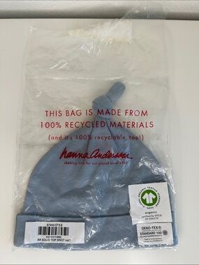 Hanna Andersson Baby sz Small- Light Blue Solid Top Knot Hat, HA Organic Cotton